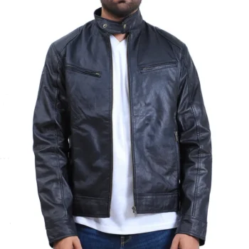 Black Cafe Racer Lambskin Leather Jacket