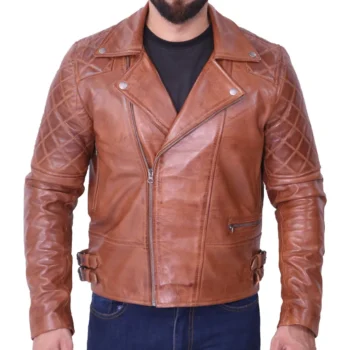 Frisco Quilted Asymmetrical Brown Leather Jacket