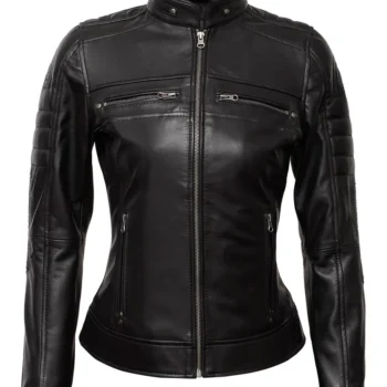Women's Black Cafe Racer Leather Jacket