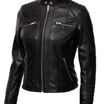 Womens Cafe Racer Black Leather Jacket